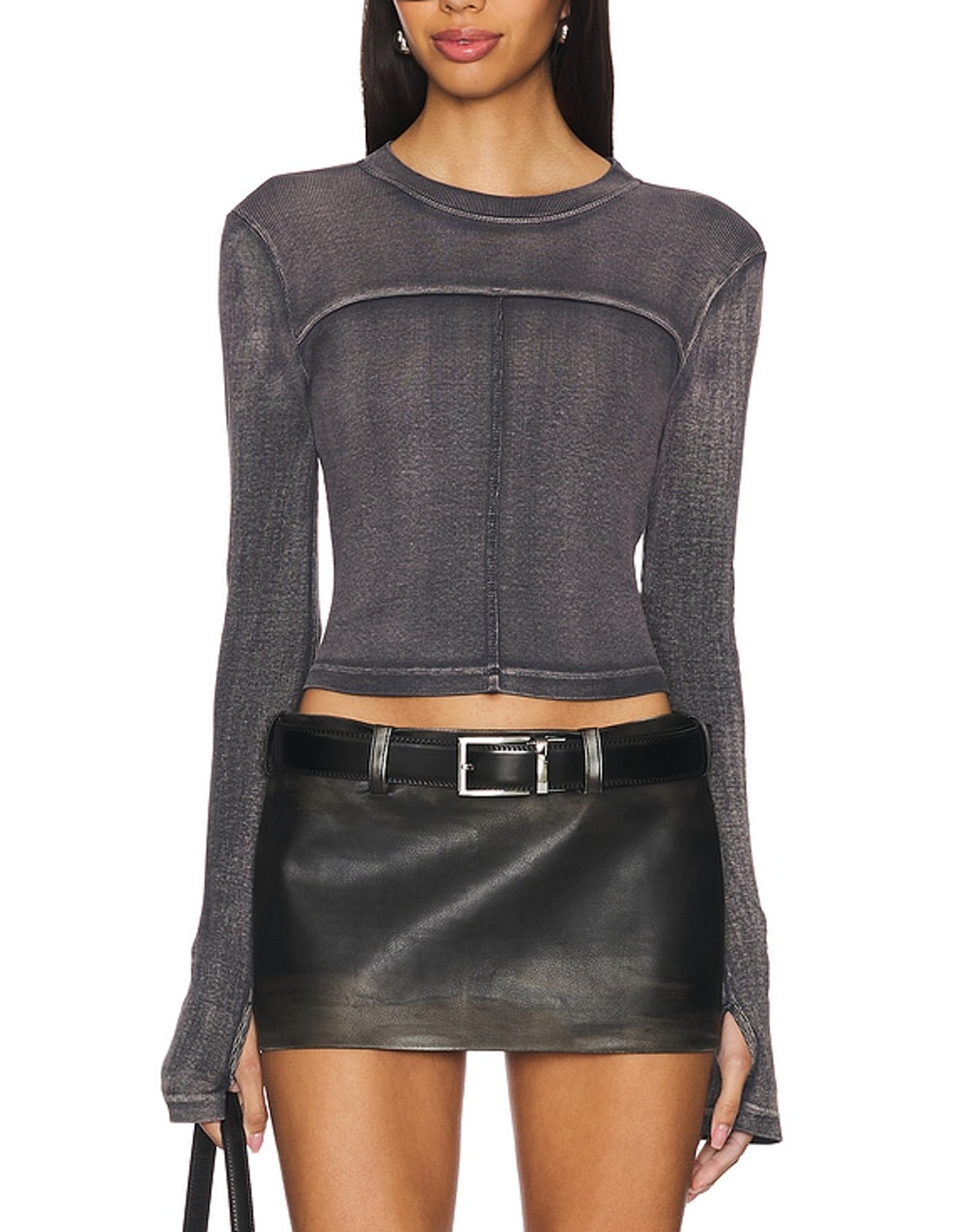 H:ours Ribbed Stone Grey Syd Long Sleeve Top Size XS